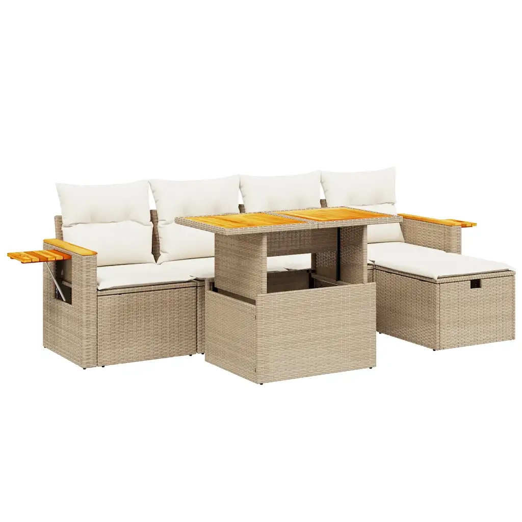 Set Divano da Giardino 6 pz con Cuscini Beige in Polyrattan 3276138