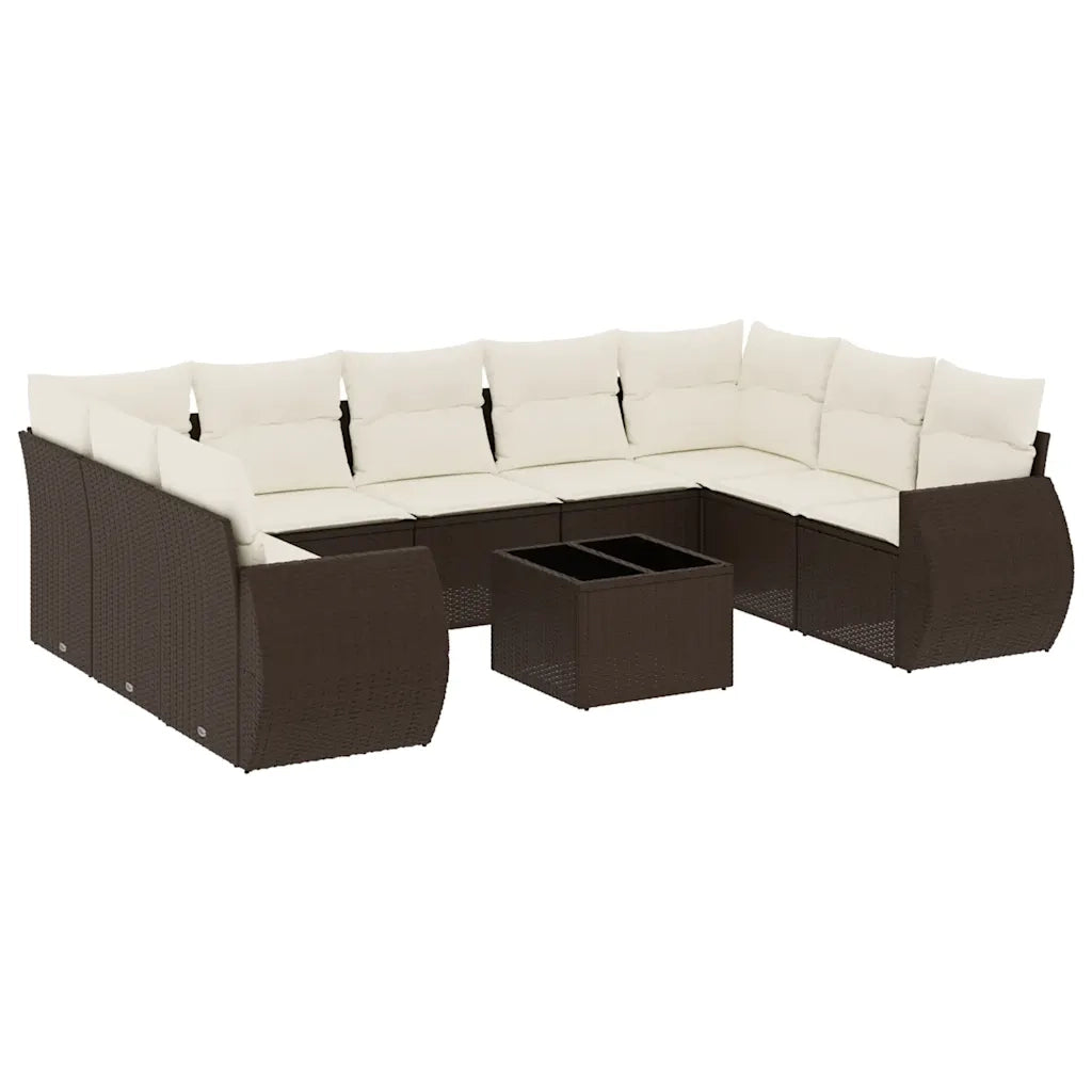 Set Divani da Giardino 10pz con Cuscini in Polyrattan Marrone 3254150