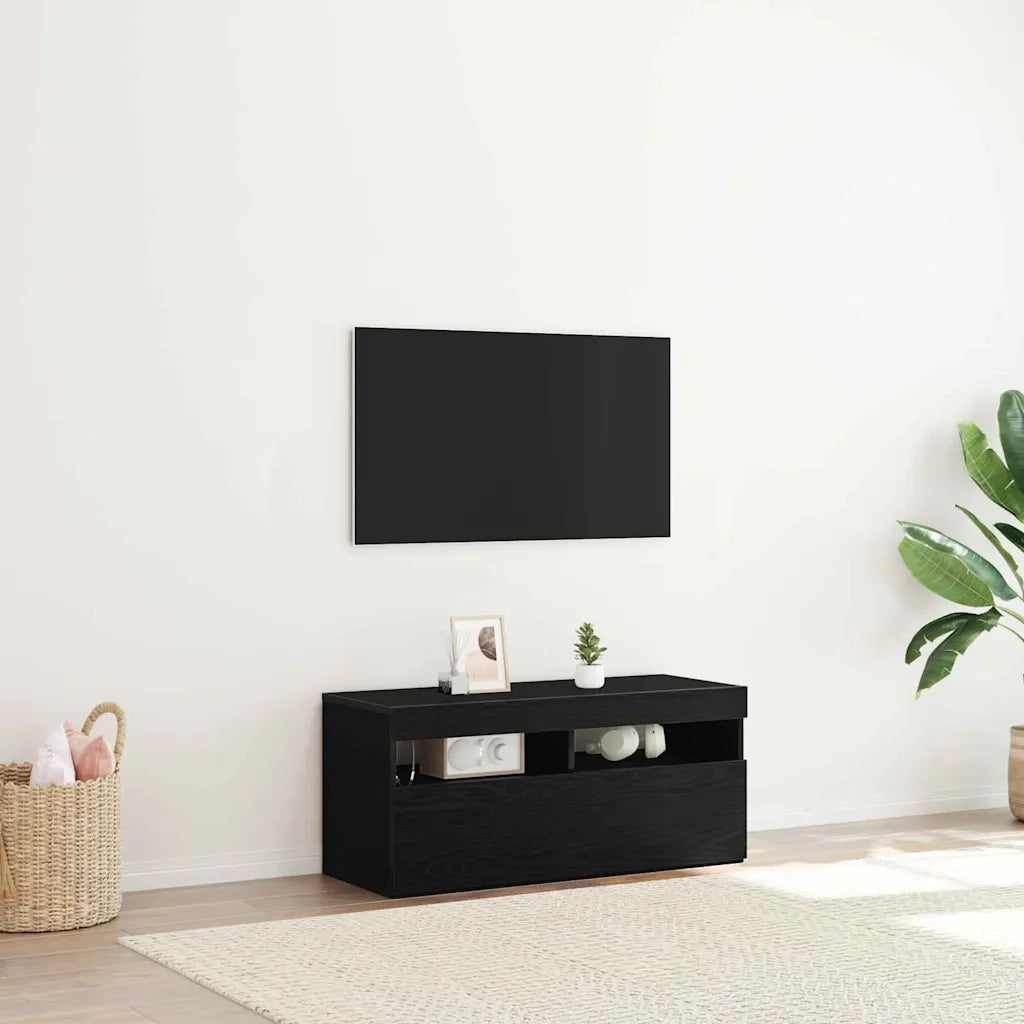 Mobile TV con LED Rovere Nero 90 x 35 x 40 cm Legno multistrato 862554