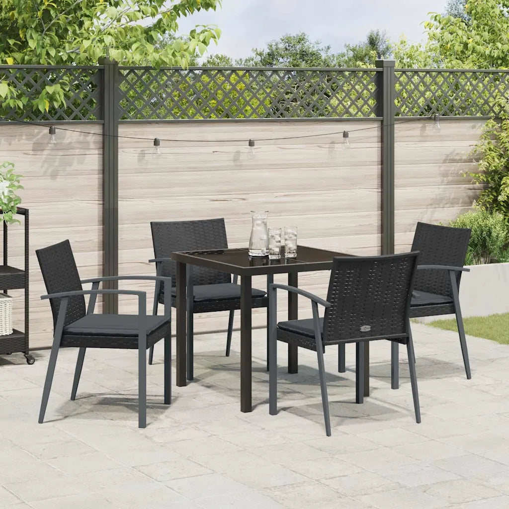 Set da Pranzo per Giardino 5 pcs Nero e Grigio Rattan in PE