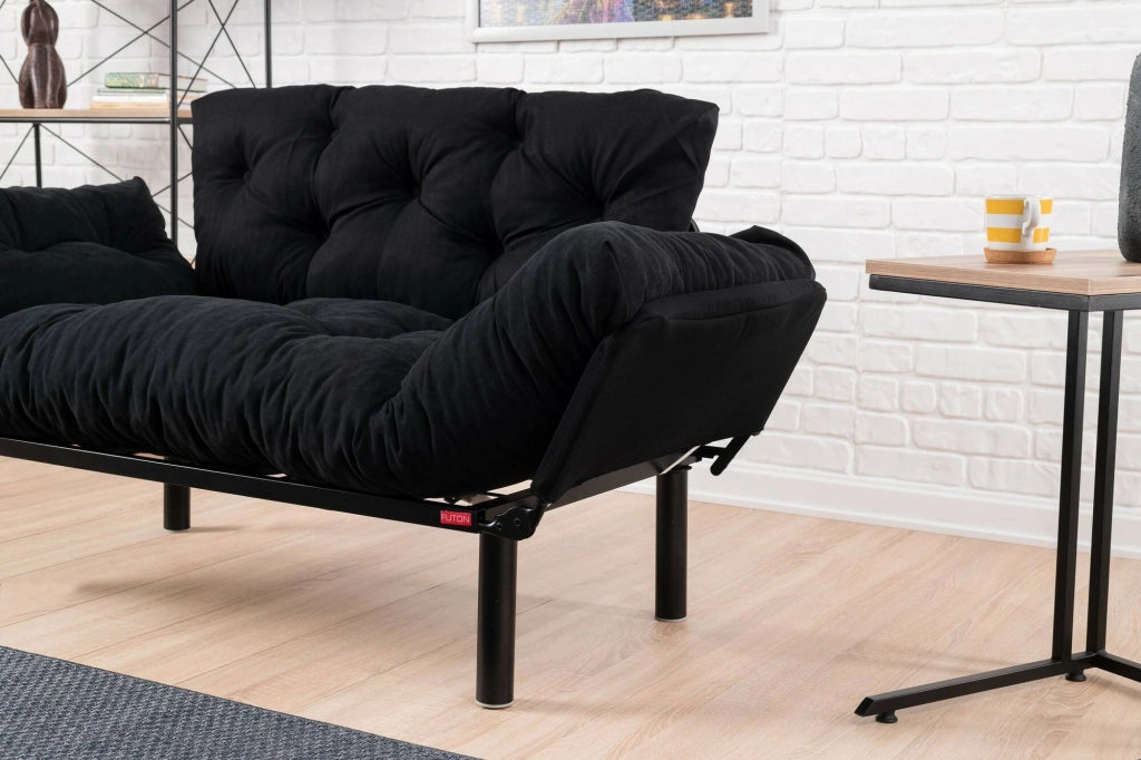 Guchol, Divano Letto 2 Posti Contenitore, 155x70 cm Nero