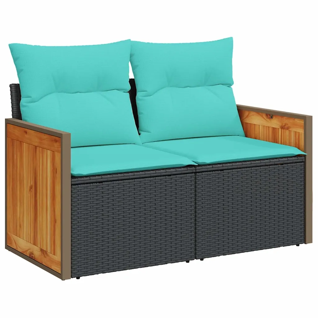 Set Divani da Giardino 9 pz con Cuscini Nero in Polyrattan 3227576