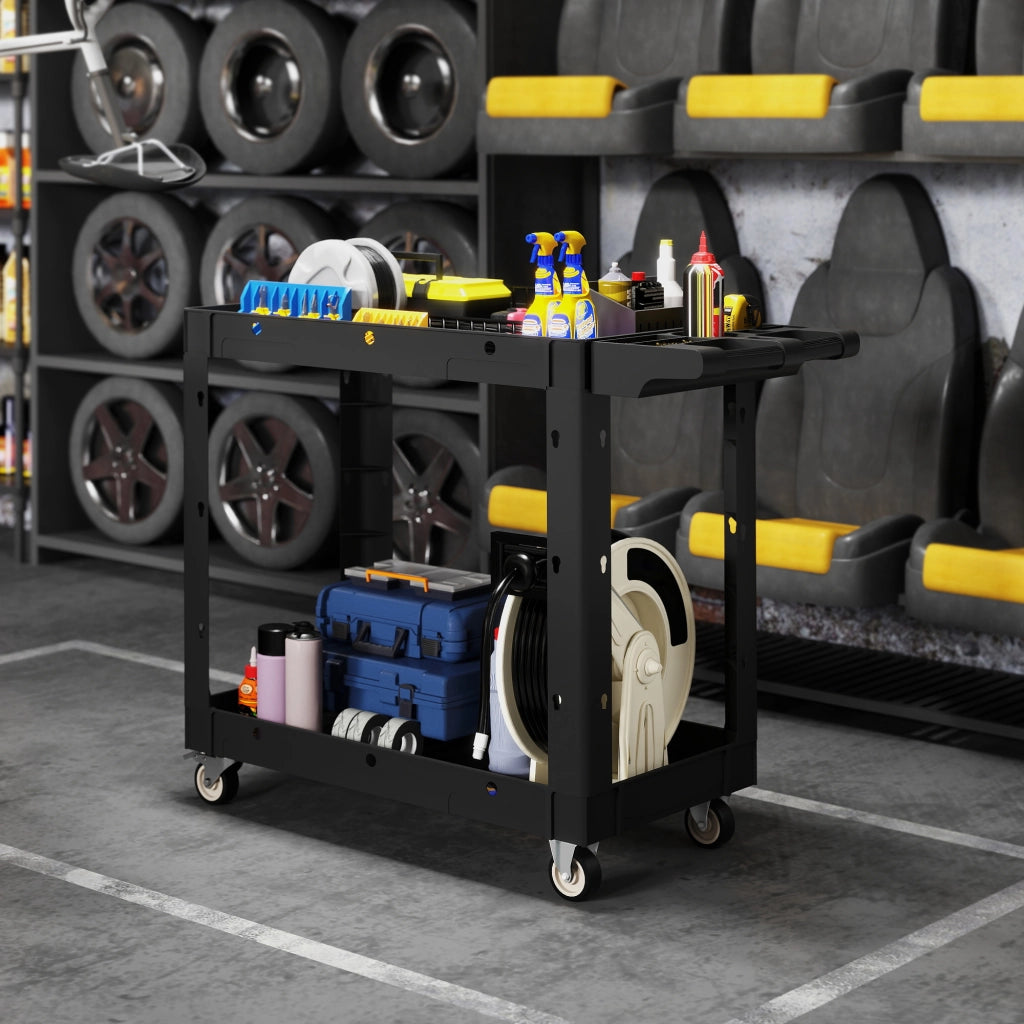 Carrello per attrezzi ¨C Minimal ¨C 2 ripiani, maniglia, ruote, plastica, nero