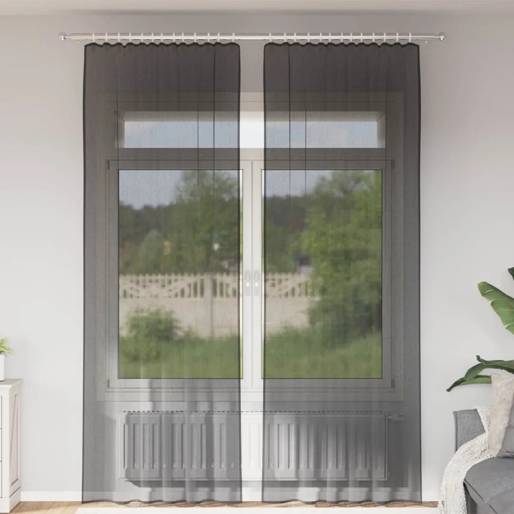 Tende in Voile con Tasche per Aste 2 pz Nero
