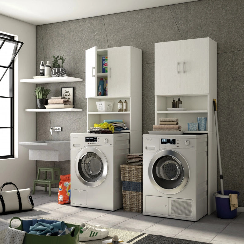 Mobile multiuso sopra lavatrice con 2 mensole e 2 ante bianco 65x32x195 cm - Terraneo