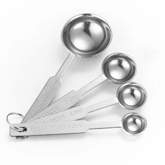 Set di Lepeli per la Misura a 4 Pezzi - Acciaio Inossidabile - Cucchiaio per la Caffè - Cucchiaino per la Misura - Cucchiaino per l'Uovo - Marcatura Chiara