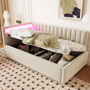 LETTO Contenitore 90x200 cm in velluto beige con LED