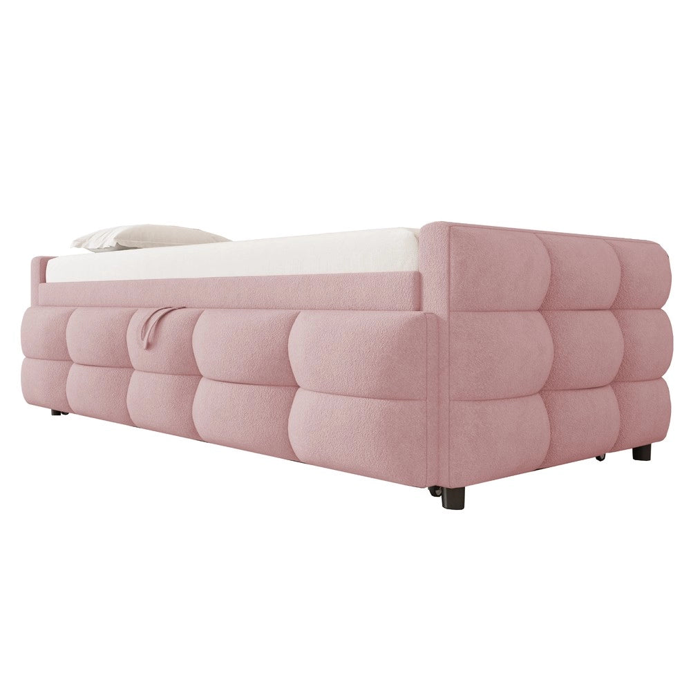 Letto Imbottito Estraibile Singolo/Matrimoniale ¨C MINIMAL ¨C Velluto Rosa, Rete a Doghe, 90/180x190