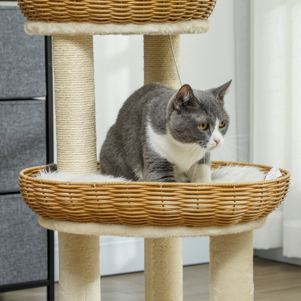 Albero per Gatti con Cuscini e Letti ¨C Zephmum ¨C Beige Rotin 75.5 cm