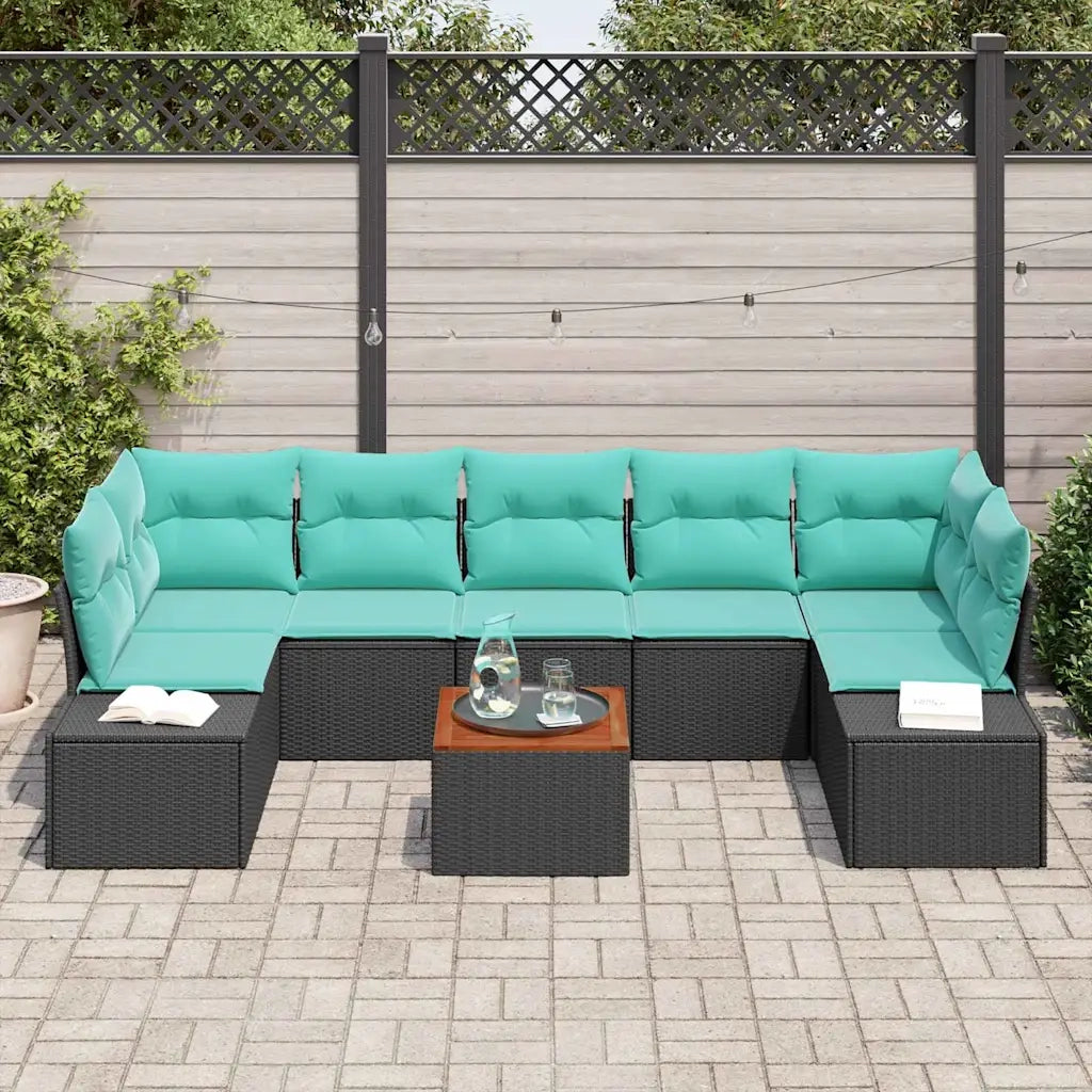 Set Divano da Giardino 8 pz Nero e Turchese polyrattan 3356597