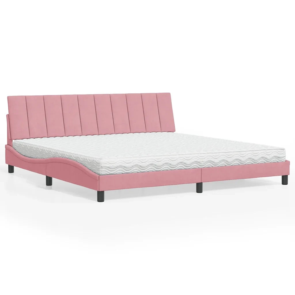 Letto con Materasso Hanko Rosa 200x200 cm in Velluto