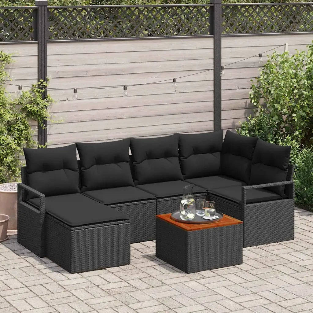 Set Divano da Giardino con archiviazione 7 pcs Nero polyrattan