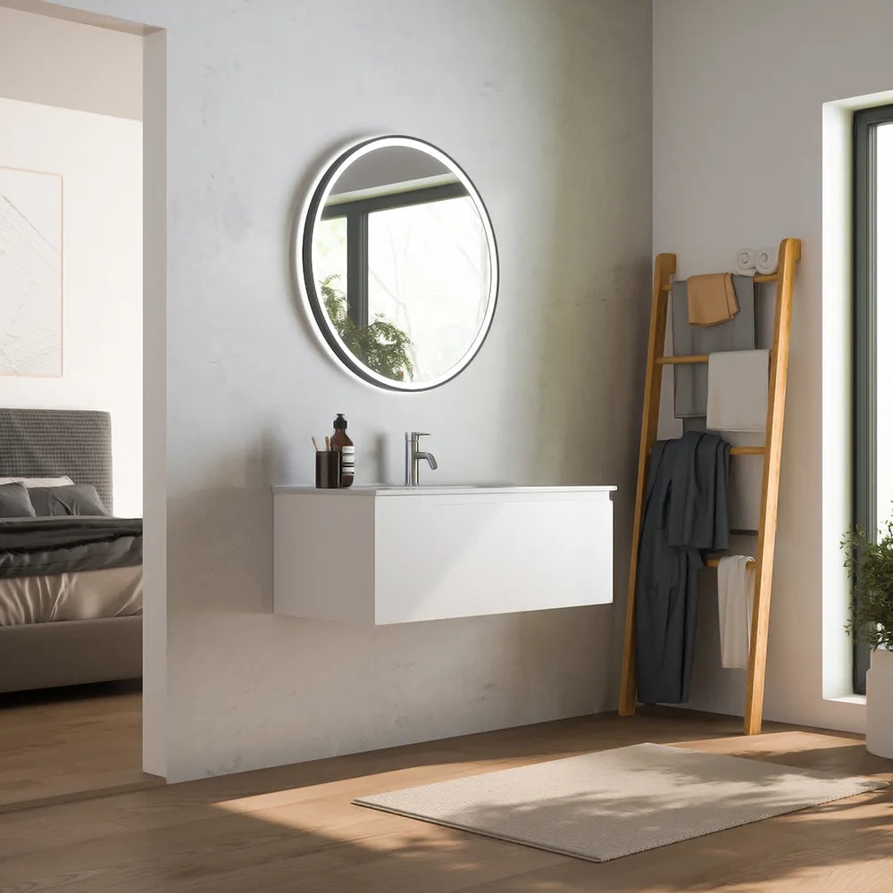 Mobile bagno sospeso 80cm un cassetto bianco opaco con lavabo | Ardenne