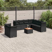 Set Divani da Giardino 10pz con Cuscini in Polyrattan Nero 3256041