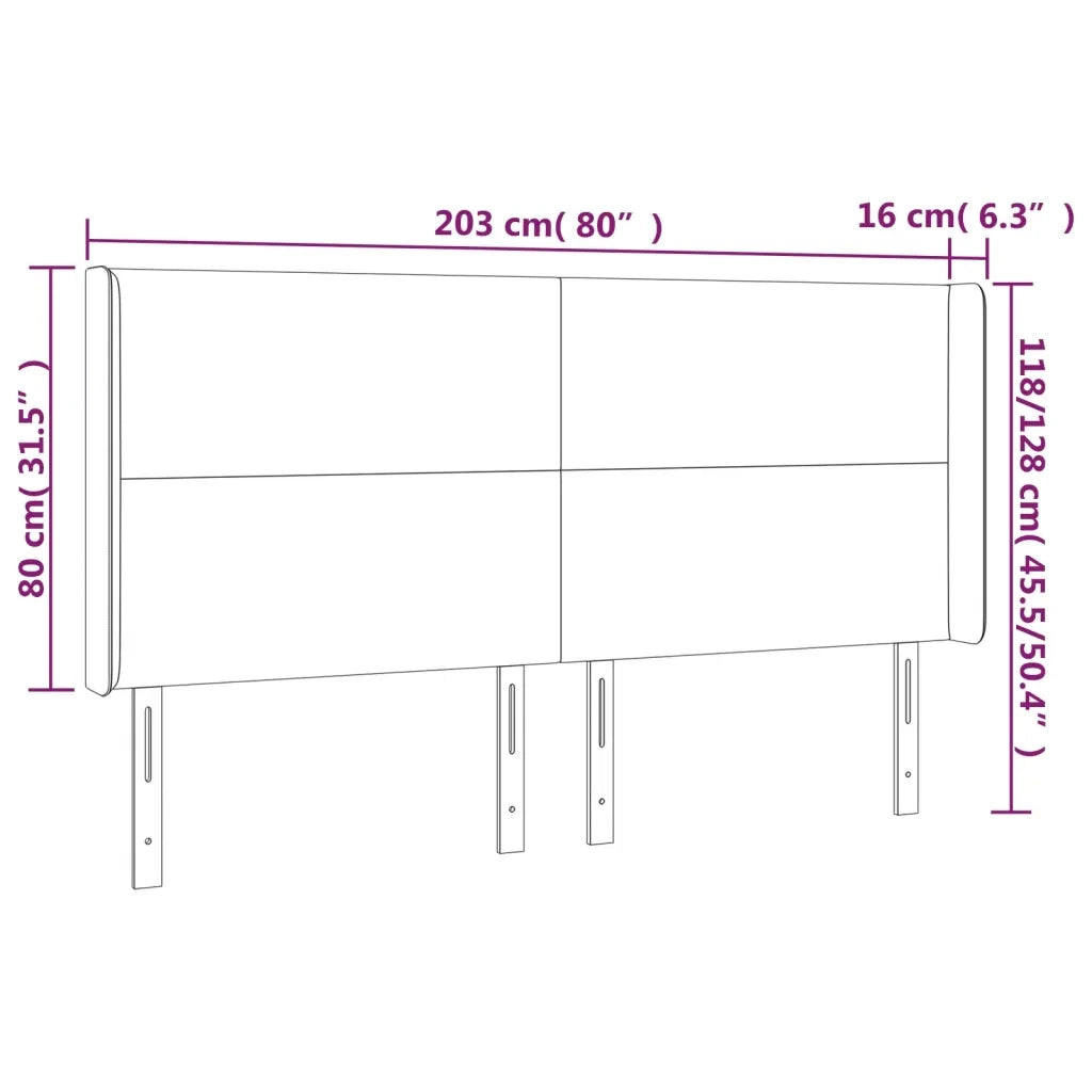Testiera a LED-Testata con LED Nera 203x16x118/128 cm in Tessuto 737449