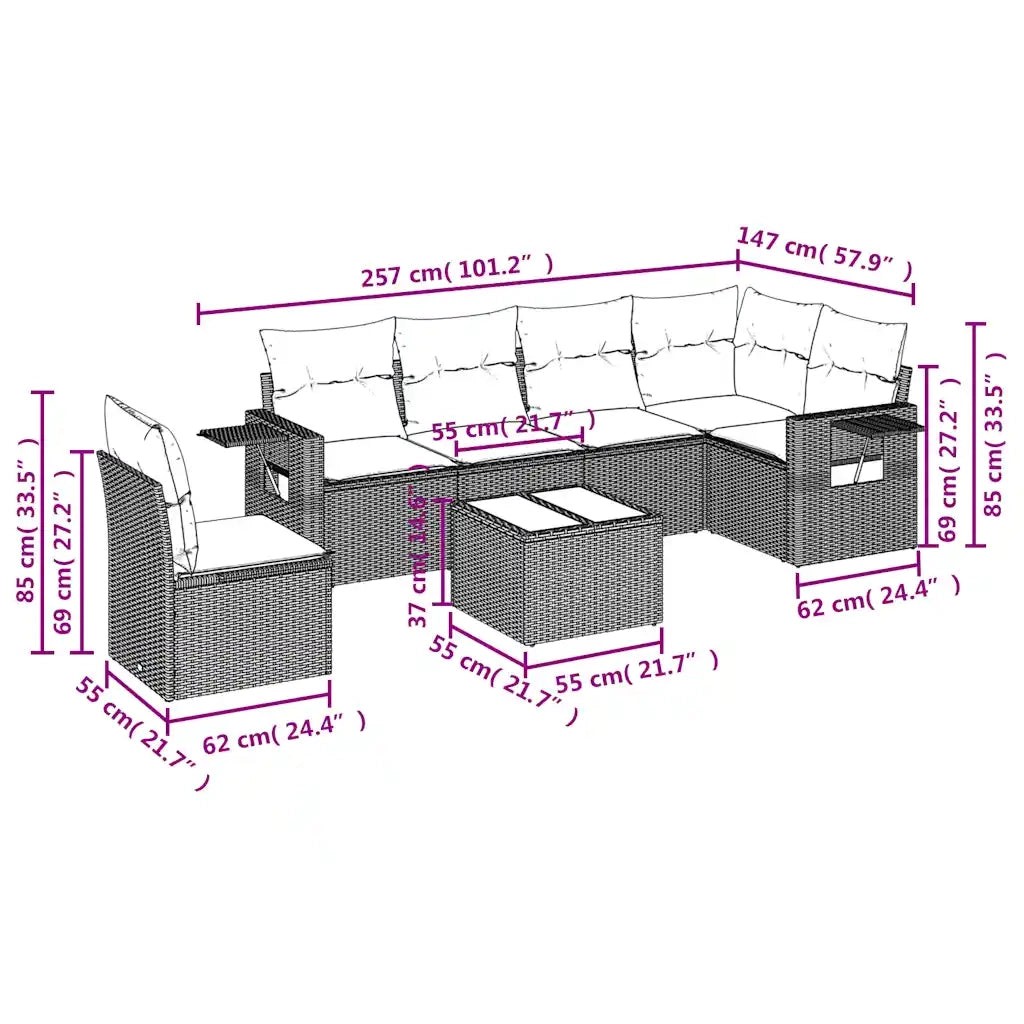 Set Divani da Giardino 7pz con Cuscini Grigio Chiaro Polyrattan 3220241