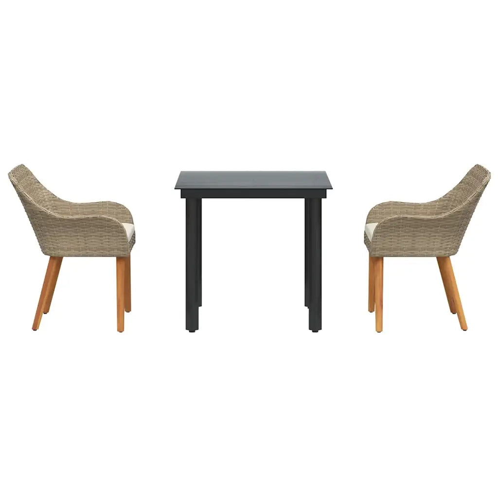 Set da Pranzo per Giardino con cuscino 3 pcs Beige polyrattan