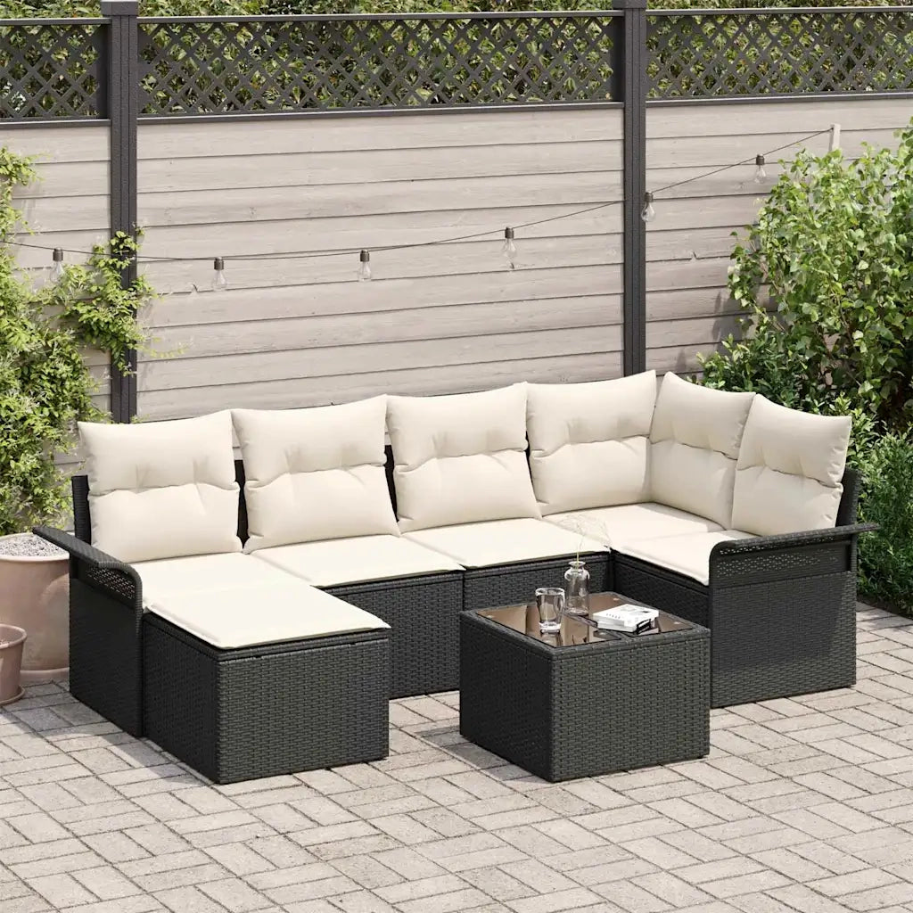 Set Divano da Giardino con cuscino 7 pcs Nero polyrattan