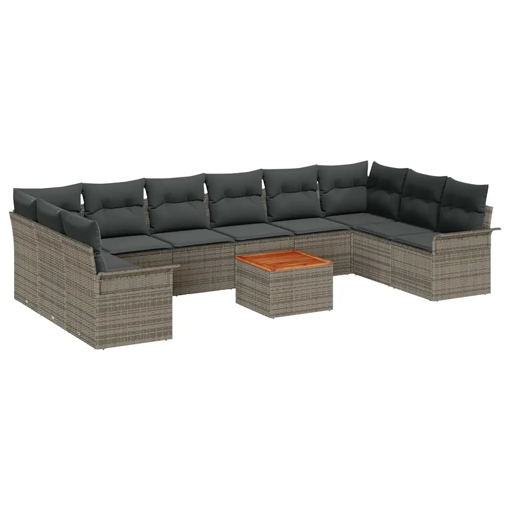 Set Divano da Giardino con cuscino 11 pcs Grigio polyrattan