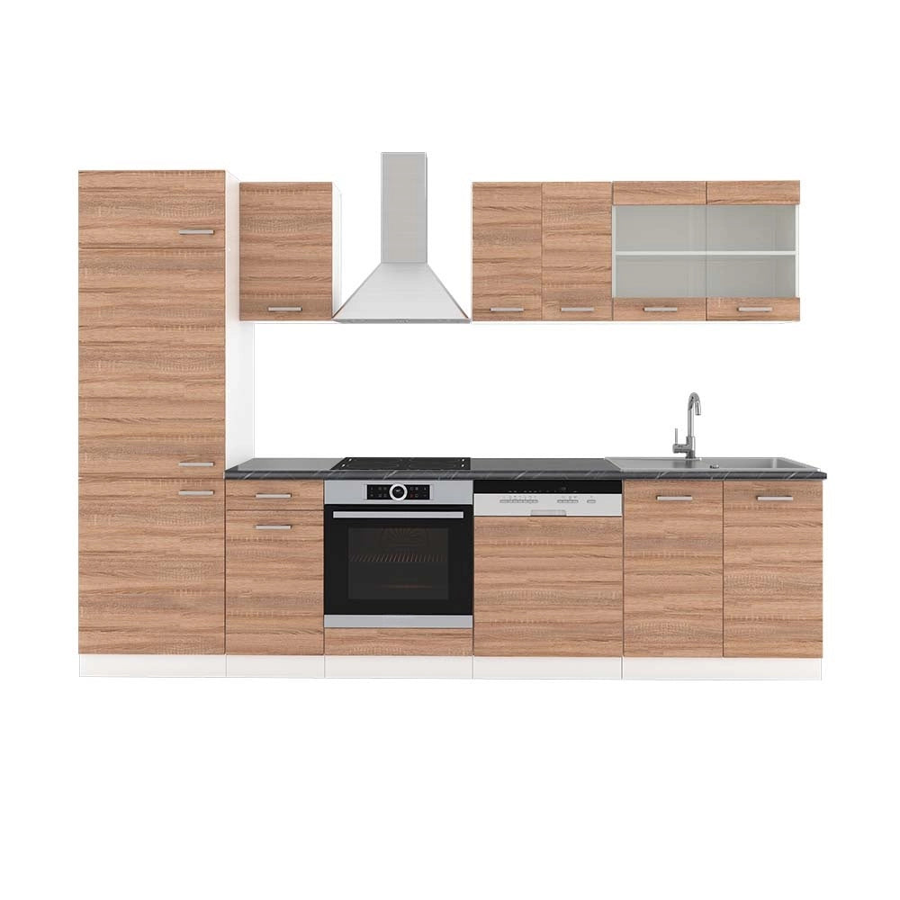 Cucina componibile R-Line Sonoma/Bianco 300 cm, PL Antracite Vicco