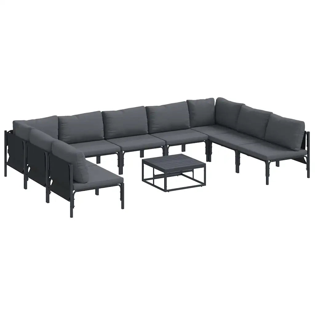 Set Divano da Giardino con cuscino 10 pcs Nero Acciaio