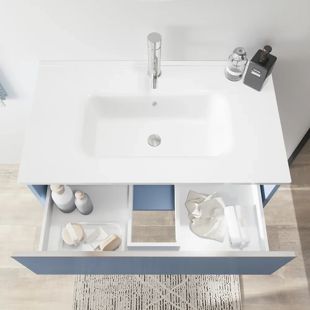 Mobile bagno sospeso 60 cm blu pastello opaco con lavabo | Darwin