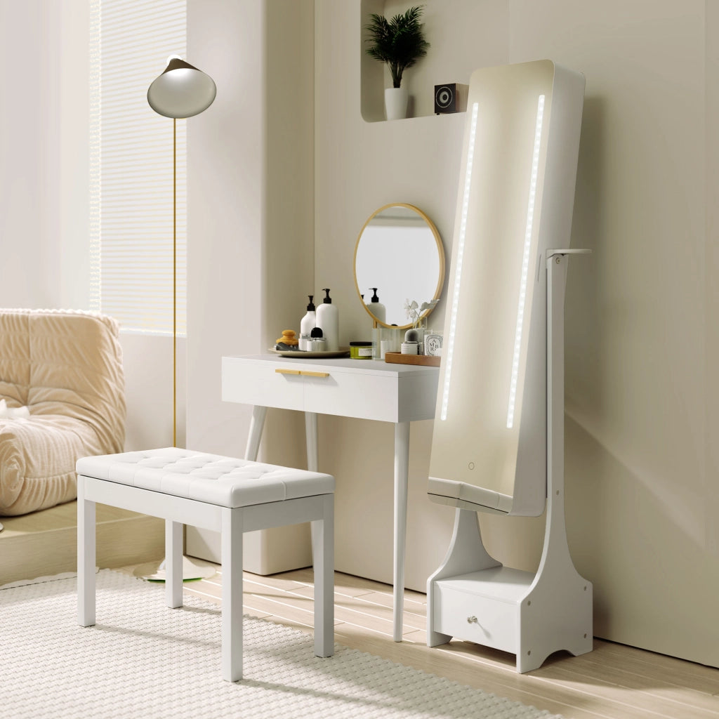 Cassettiera con specchio ¨C Minimal ¨C 80x40x123 cm bianco