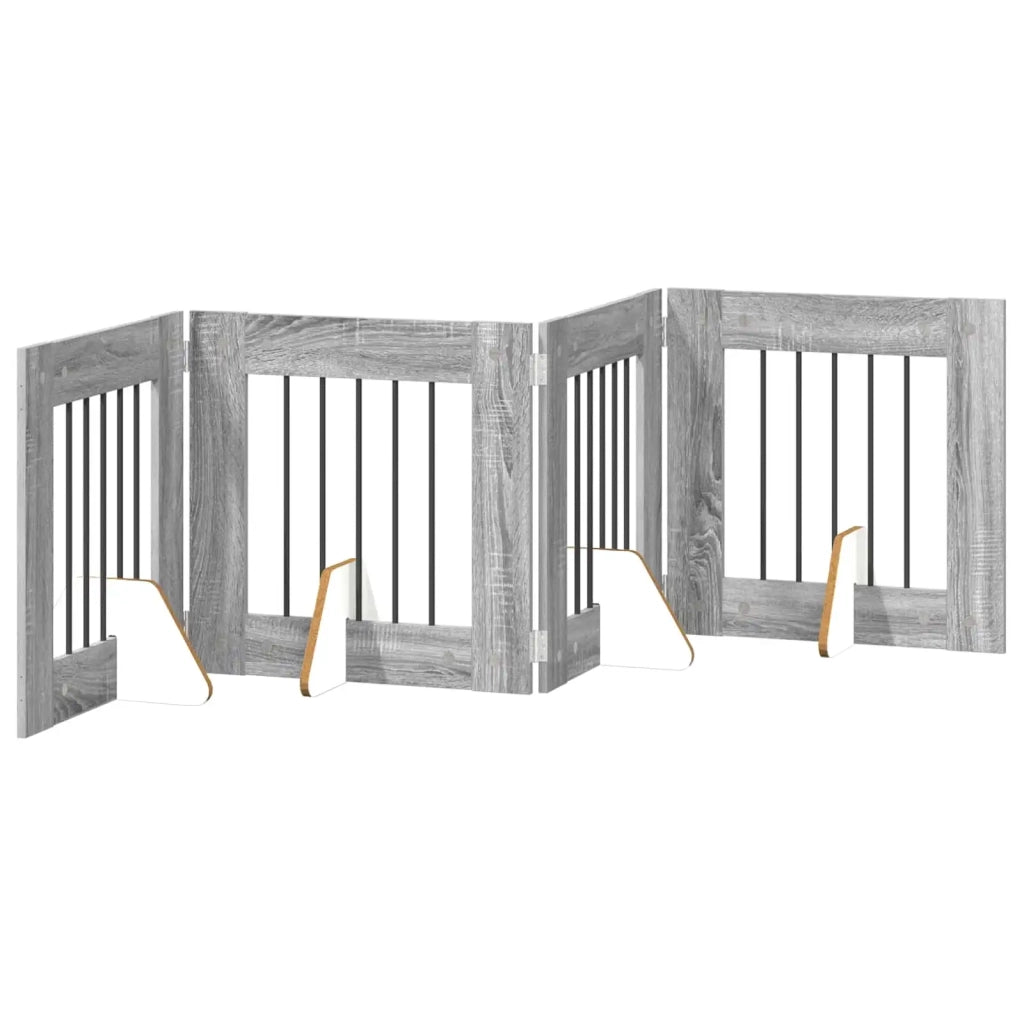 Cancello per cani pieghevole con supporti 4 pz Sonoma grigio 892154