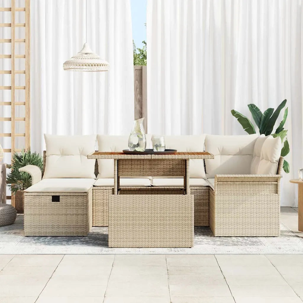 Set Divano da Giardino 7 pcs Beige polyrattan