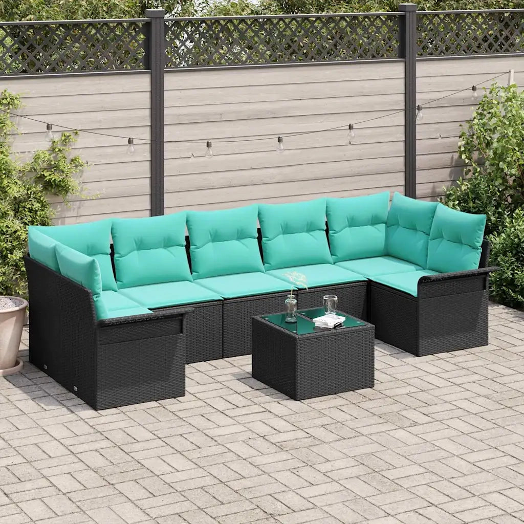 Set Divano da Giardino 8 pcs Nero e Turchese polyrattan 3353955