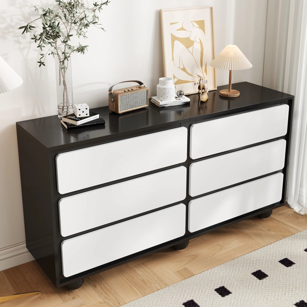 Sideboard moderno con 6 cassetti - Zephmum- 140¡Á38¡Á74,5cm- Design elegante e funzionale