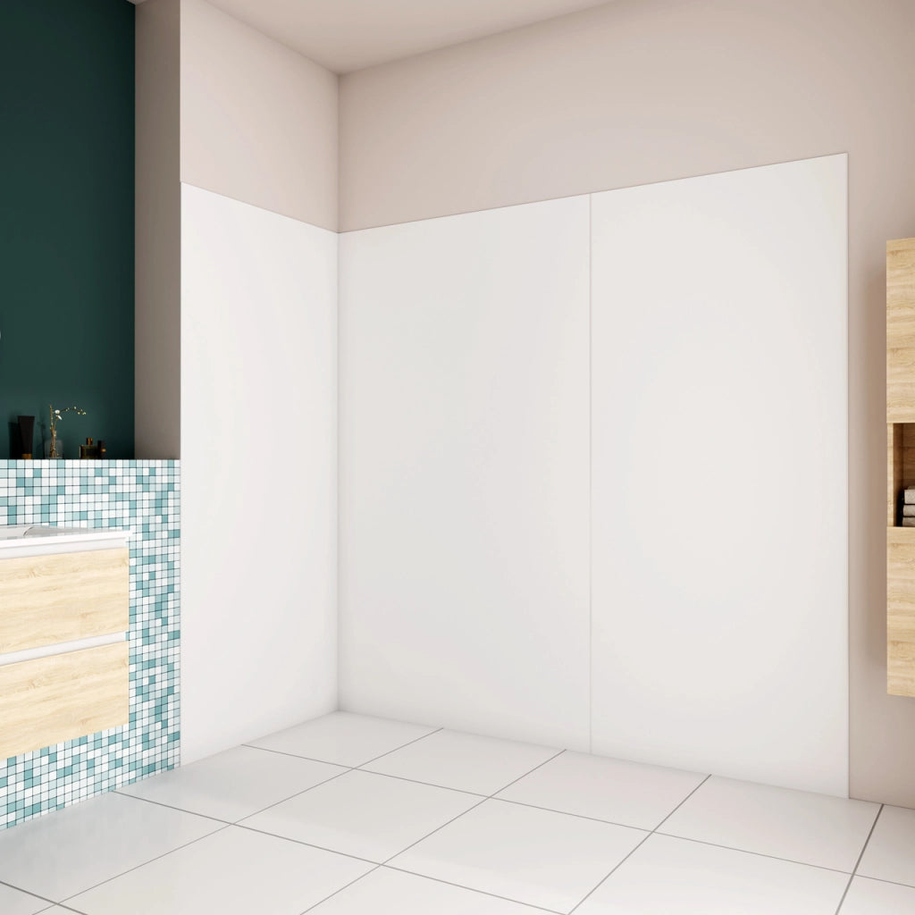 H.210 cm Pannello Doccia ad Angolo 90x120x120 cm Realizzato in Alluminio da 3 mm con Profili Finitura Bianco Opaco per Rivestimento Parete Bagno