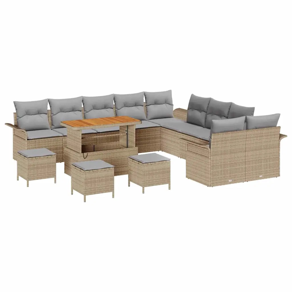 Set Divano da Giardino con cuscino 14 pcs Beige polyrattan 3362202