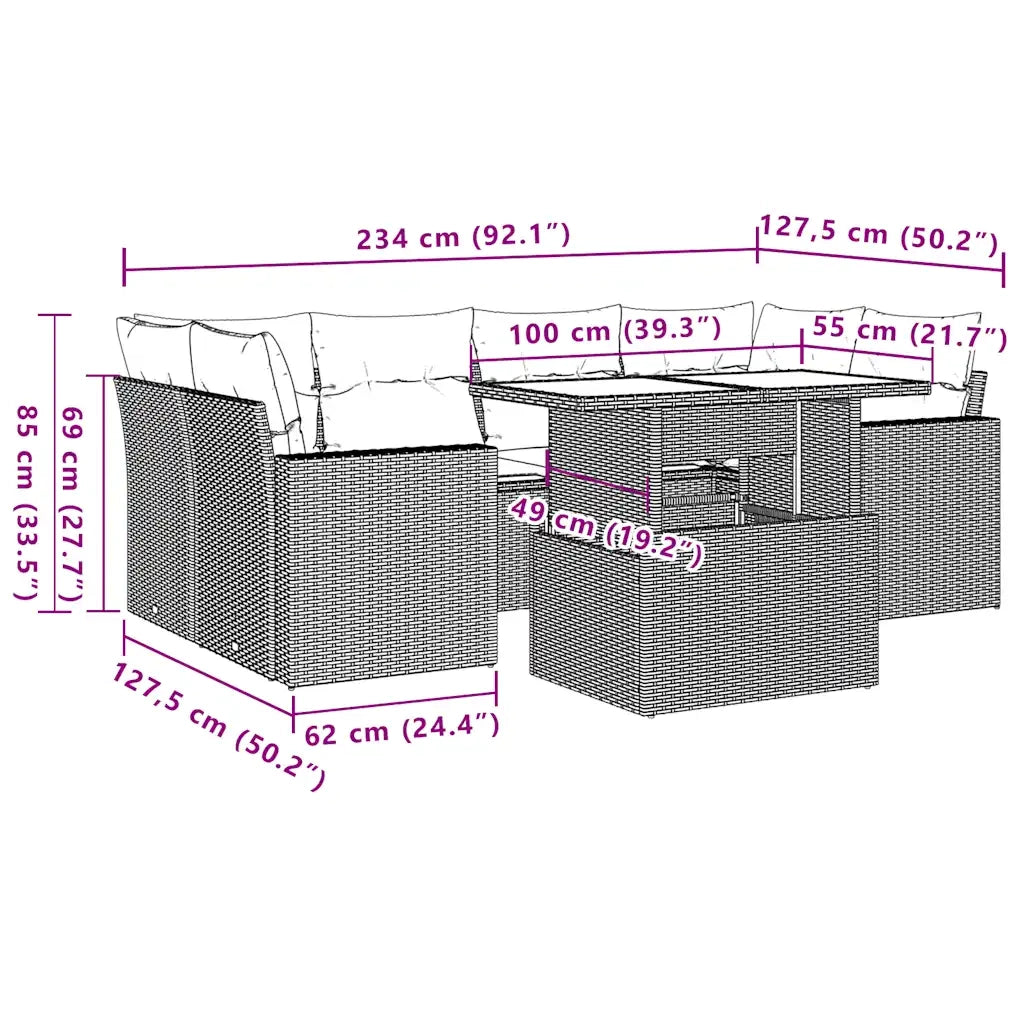 Set Divani da Giardino 7 pz con Cuscini Grigio in Polyrattan 3267131