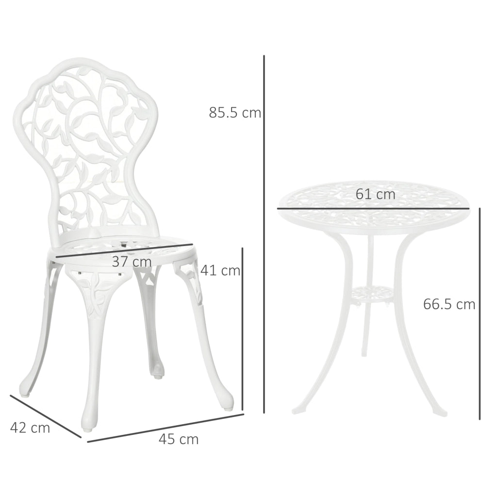 Set Tavolino e 2 Sedie da Giardino in Alluminio Bianco