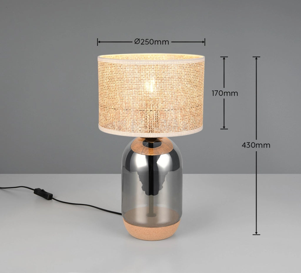 Lampada tavolo TARA vetro cromo vimini 43cm E27 Trio