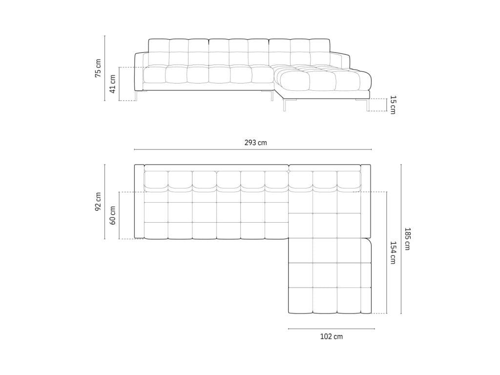 Cosmopolitan Design - Divano angolare destro "Bali" 5 posti in velluto rosso 