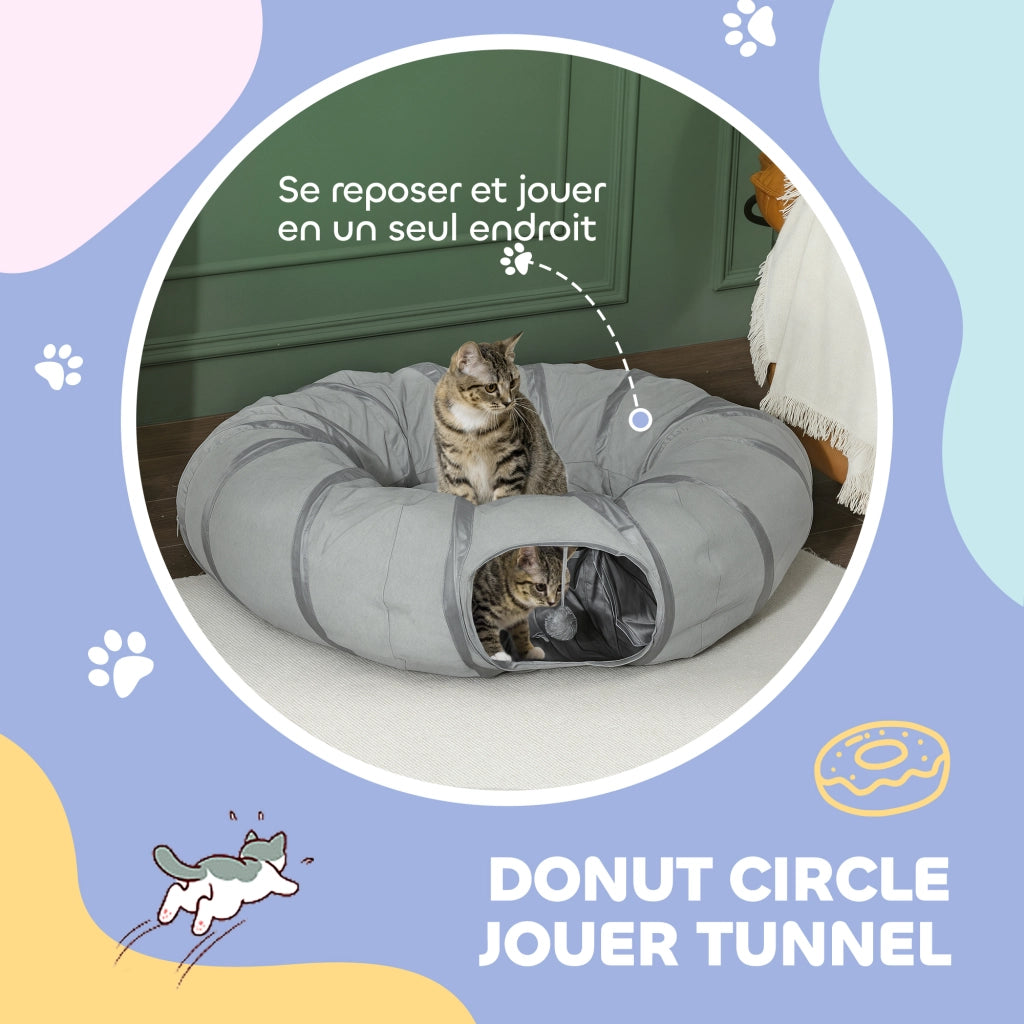 Tunnel per gatti con letto e cuscino ¨C Minimal ¨C grigio ?90x27cm