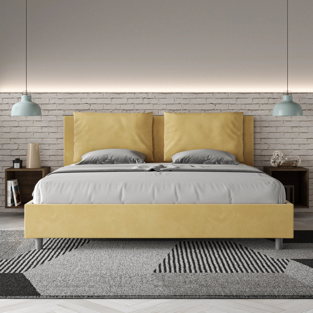 BS COM Letto matrimoniale king size senza rete imbottito 170x190 microfibra ocra