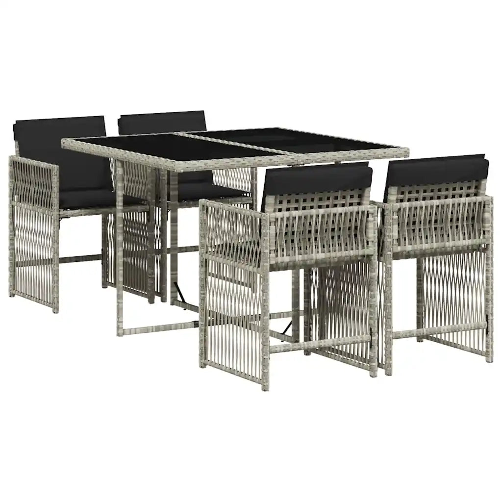 Set Pranzo da Giardino 5pz con Cuscini Grigio Chiaro Polyrattan 3211619