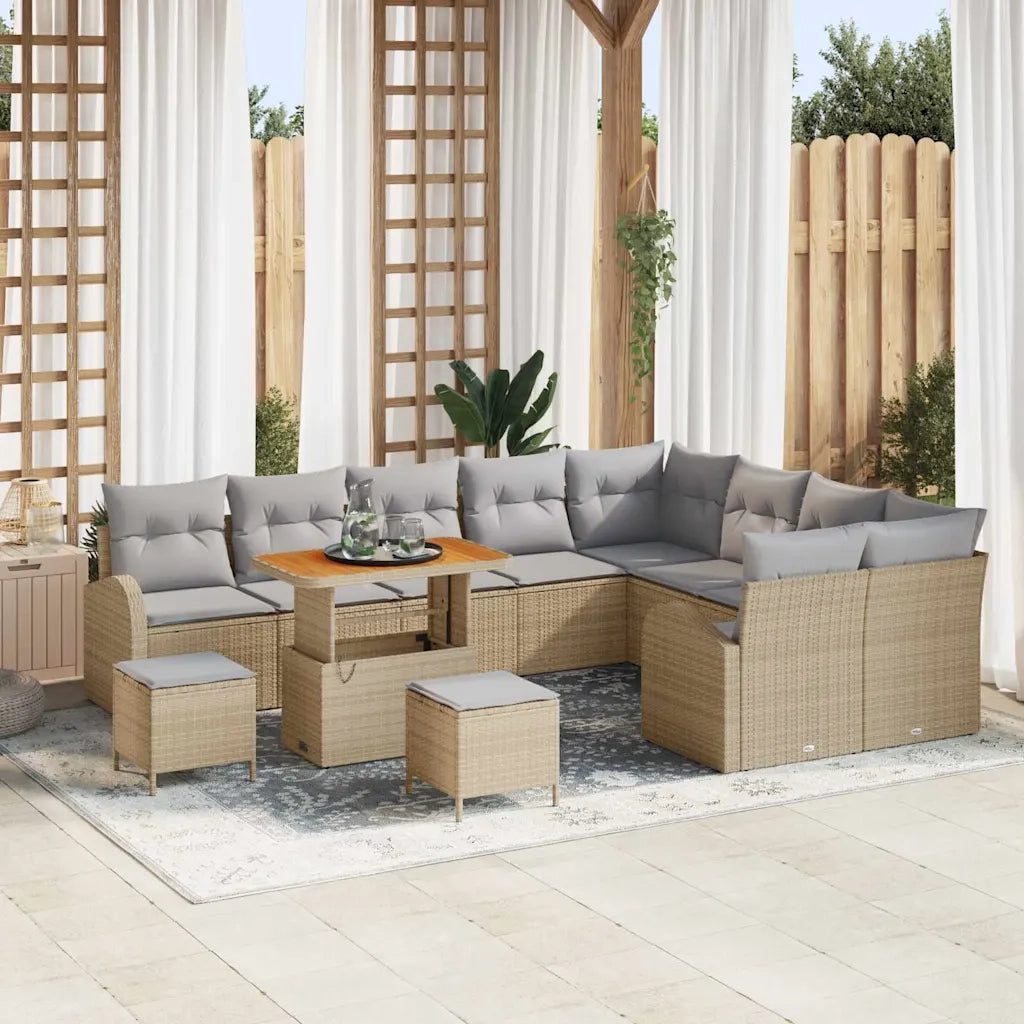 Set Divano da Giardino con cuscino 12 pcs Beige polyrattan 3362437