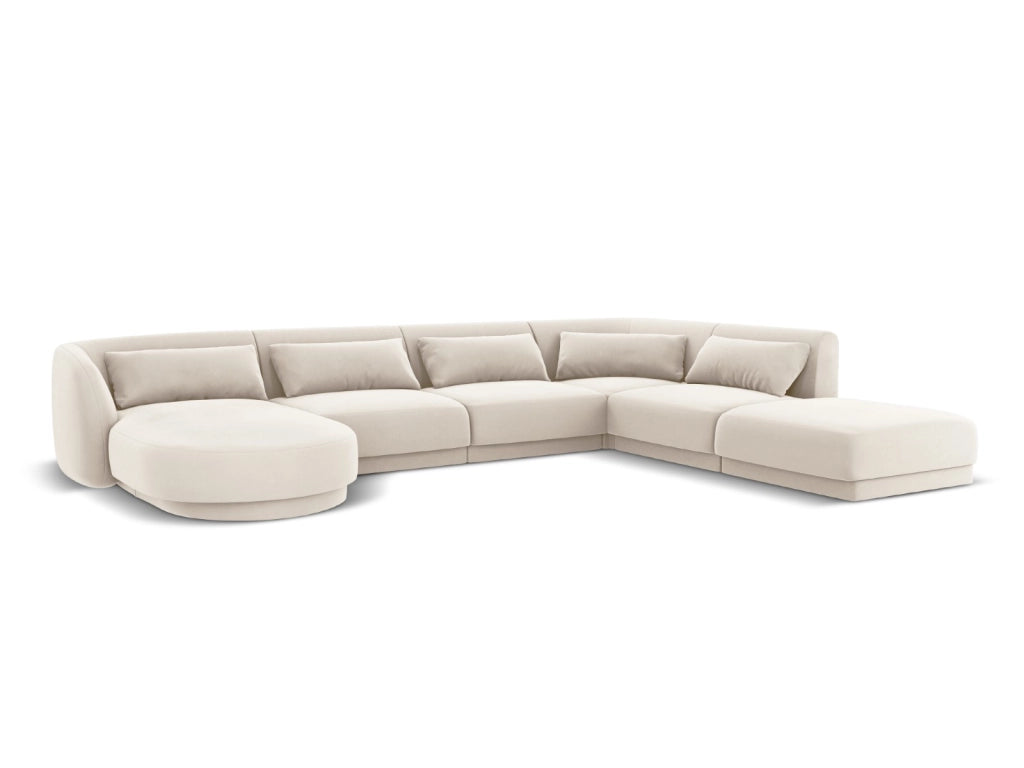 Cosmopolitan Design - Divano panoramico destro "Tulum" 6 posti in velluto beige chiaro 