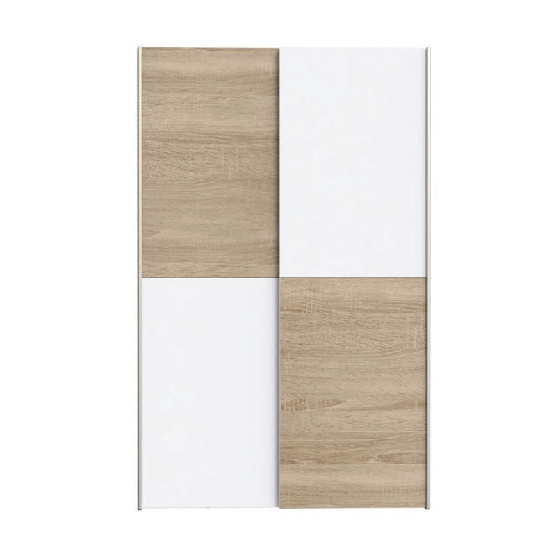 Armadio Zeno con 2 ante scorrevoli rovere e bianco e struttura rovere