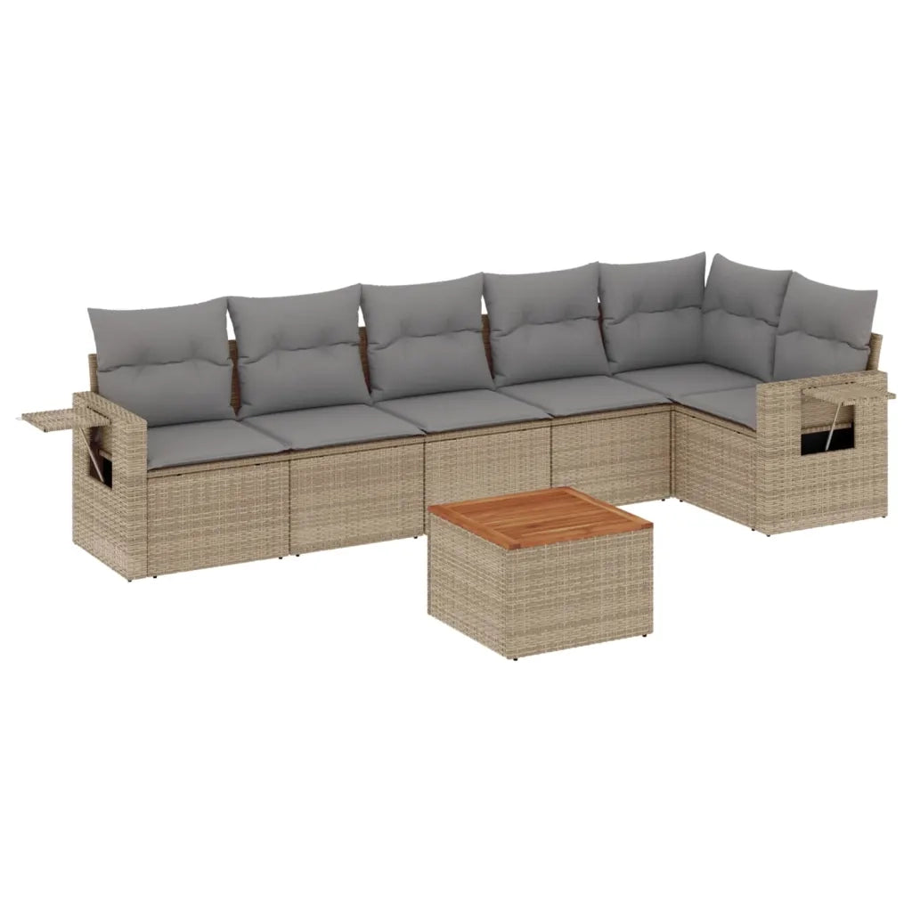 Set Divano da Giardino 7 pz con Cuscini Beige Misto Polyrattan