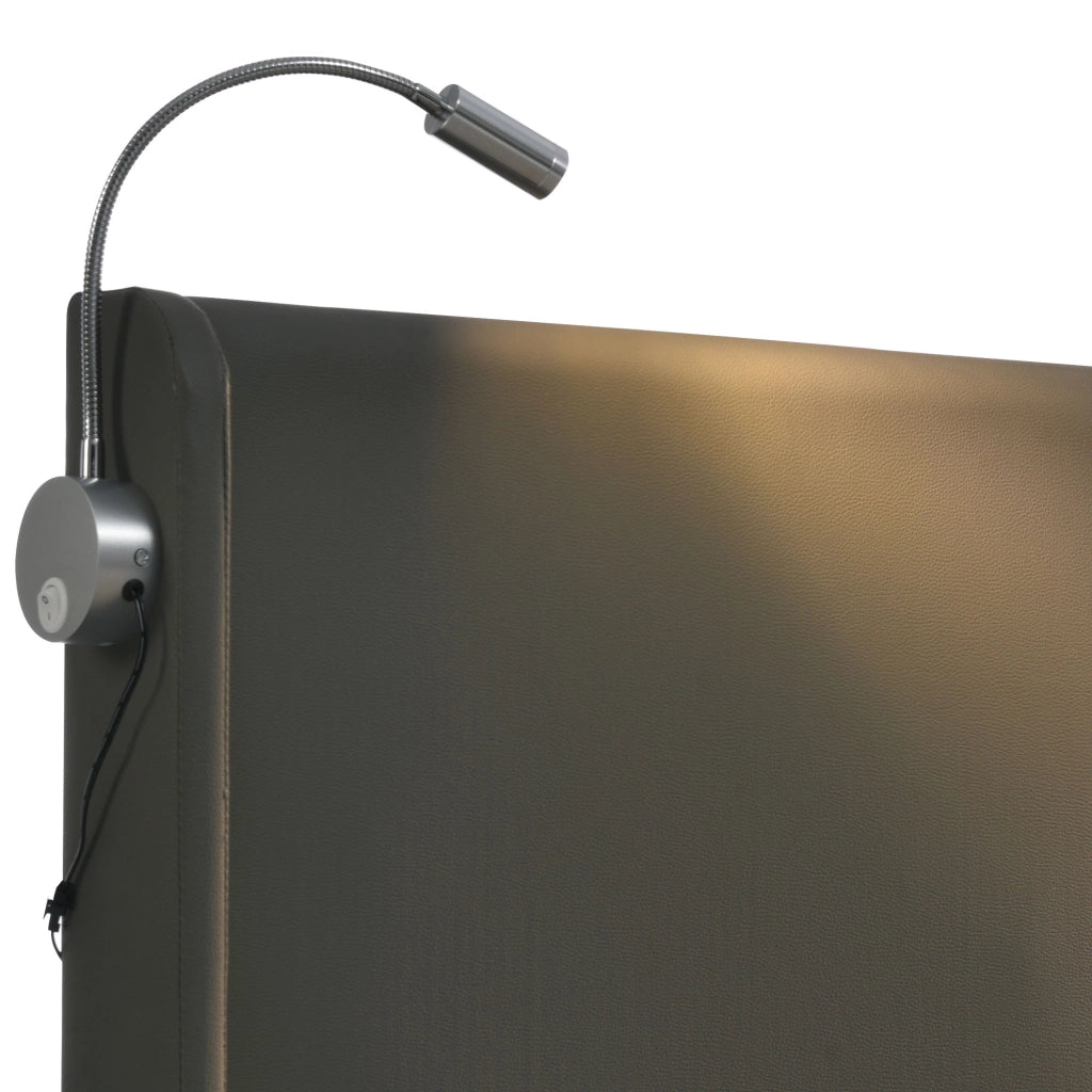 LETTO imbottito 160x200 cm in PU grigio con rete e luce da lettura