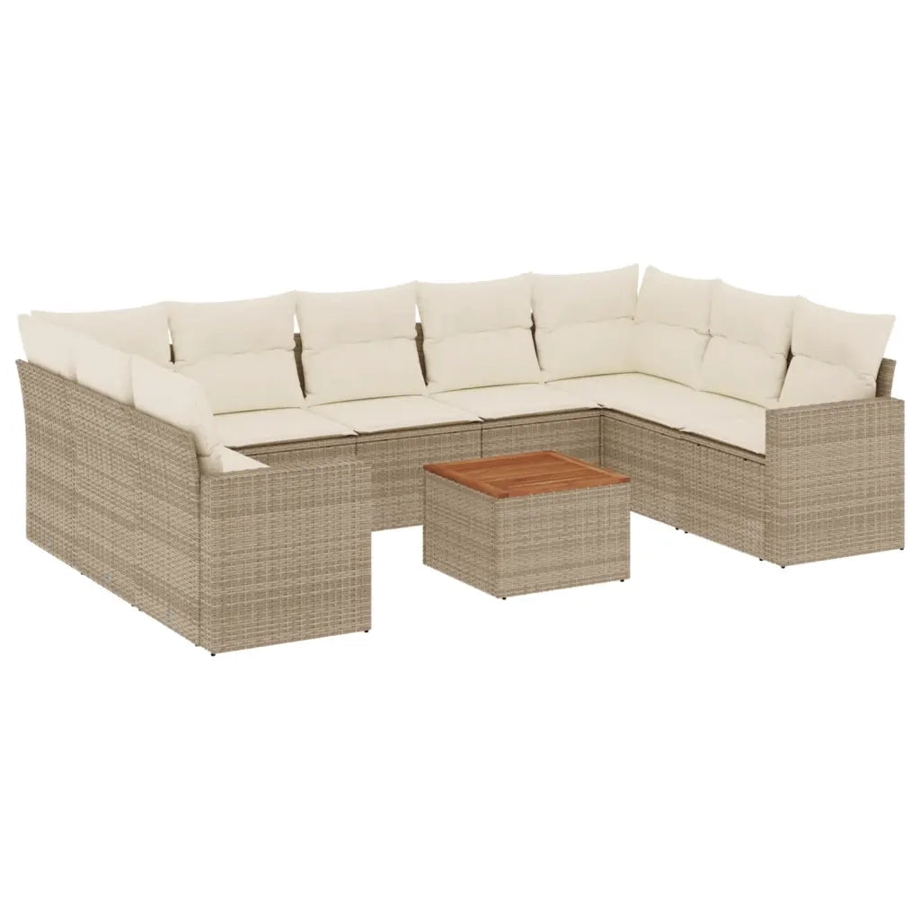 Set Divano da Giardino 10 pz con Cuscini Beige in Polyrattan 3224266