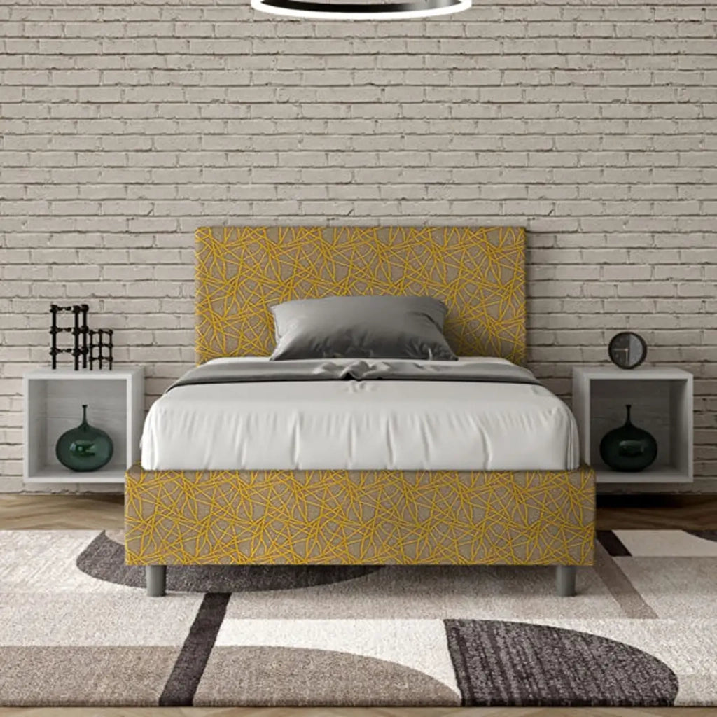 Letto una piazza e mezza con rete imbottito 120x200 tessuto Era 6 giallo Adele