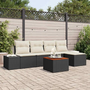 Set Divano da Giardino 6 pcs Nero e Crema polyrattan