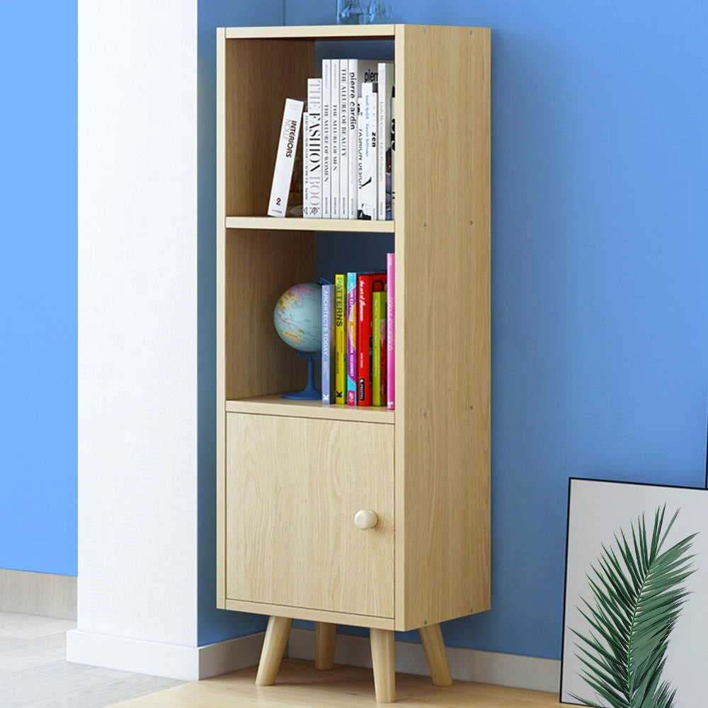 Mobile Libreria 2 Ripiani + Anta Mobiletto Legno Design Moderno Quercia H132cm