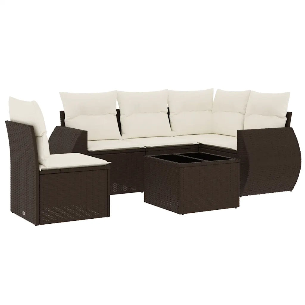 Set Divano da Giardino 6 pz con Cuscini Marrone in Polyrattan 3253720